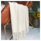LOMAO Knitted Throw Blanket with Tassels Bubble Textured Lightweight Throws for Couch Cover Home Decor (Cream, 50x60)
