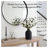 RyddeligHome White Faux Flowers for Vase - Kiku 10 Stems & Eucalyptus, Fake Flowers Stems for Pottery Vase, Realistic Artificial Flowers, Pom Pom Balls for Aesthetic Farmhouse Barn Room Decor