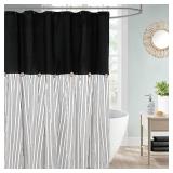 DOSLY IDES Farmhouse Black Shower Curtain,Beige and Black Stripe,Button Curtain,Linen and Cotton Woven Fabric,Rustic Charm Country Chic Style,72x84in