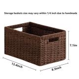 UBBCARE 2 Pack Wicker Basket, 13.4L x 8.3H x 7.1W inch Woven Paper Rope Storage Baskets for shelves, Foldable Rectangular Storage Baskets with Handle, Storage Basket for Organizing, Dark Brown