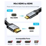 Highwings Mini HDMI to HDMI Cable 25FT, (4K 60Hz) High Speed HDMI to Mini HDMI Male Bi-Directional 2.0 Cord, for HDTV, Tablet, Camera and Camcorder [Aluminum Shell, Nylon Braided]