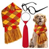 Sanwuta Dog Thanksgiving Costume Accessories Dog Wizard Costumes Christmas Pet Plaid Scarf Red Necktie Black Glasses Set Large Pet Winter Outfit for Cosplay Dress up Party