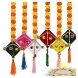 DIYANA IMPEX Marigold Garland for Decoration 5 Pcs Artificial Marigold Flowers with Bell, Indian Decor for Pooja, Diwali, Rangoli, Wedding, Christmas (Kite)
