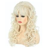 PUREHAIR 80s Long Blonde Curly Wig - Perfect for Womens 60s 70s Disco Party or Halloween Costume - Long Blond Wavy Wigs with Bangs for Women Drag Queens Cosplay (Blonde)