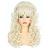 PUREHAIR 80s Long Blonde Curly Wig - Perfect for Womens 60s 70s Disco Party or Halloween Costume - Long Blond Wavy Wigs with Bangs for Women Drag Queens Cosplay (Blonde)