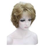 Wiginway Short Curly Wavy Synthetic Hairpiece Wigs with Bangs for Women Girls Light Strawberry Blonde