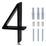 Modern House Numbers - 5 Inch Floating House Numbers With Nail Kit And Instructions Easy To Install, High Gloss Black Number 4
