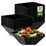 Tioncy 30 Pcs Square Plastic Serving Bowls, Medium Salad Fluted Plastic 35 oz Disposable Serving Bowls Containers for Parties, Snack, Buffet, Chips(Black,Classic)