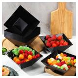Tioncy 30 Pcs Square Plastic Serving Bowls, Medium Salad Fluted Plastic 35 oz Disposable Serving Bowls Containers for Parties, Snack, Buffet, Chips(Black,Classic)