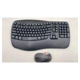 MEETION Ergonomic Keyboard and Mouse Wireless Combo, Wave Keys Natural Typing, 2.4G USB Receiver Wireless Keyboard with Wrist Rest, 4 Adjustable DPI Optical Mouse, Computer/Laptop/Windows/Mac, Black