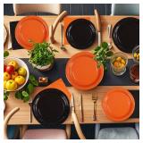 Grencian 96Pcs Orange and Black Party Decorations Orange and Black Plates and Napkins Disposable Paper Tableware Set for Birthday Wedding Baby Shower Fall Harvest Halloween Party Supplies, Serves 24