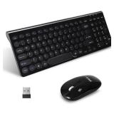 YXLILI Wireless Keyboard and Mouse Combo Quiet Keyboard and Mouse Set Ergonomic Cordless Keyboard and Optical Wireless Mice with Numeric Keypad, Black