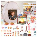 Kids Camping Playset with Pop Up Tent, Pretend BBQ Campfire Sets with Toy Food, Indoor Outdoor Educational Toys for Boys Girls Hiking Adventure Gifts Outdoor Playset Nature Exploration Toys