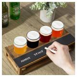MyGift Rustic Dark Brown Burnt Solid Wood Sampler Tray Beer Flight Holder Serving Set with 4 Glasses and Erasable Chalkboard Label, Set of 2