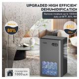 ToLife Dehumidifier for Home 95 OZ Water Tank, 1000 sq.ft Dehumidifiers for Basement Bedroom Bathroom with Auto Shut Off 7 Colors LED Light, Grey