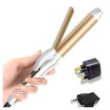 Dual Voltage Curling Iron Travel 2 in 1 Curl and Straightener (110V-240V) 1.25 Inch Normal Size Hair Curle Ceramic with EU/UK Plug Adapter Curling Wand Adjustable Temperature and Anti-Tangle