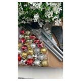 SINTENILL 5 FT Pop Up Christmas Tree with Timer Lights and Decorations, Green Tinsel Artificial Christmas Tree with 24 Balls Ornaments, Collapsible Pencil Tree for Xmas Home Office Party Decor