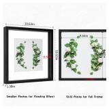 MUYE 10x10 Floating Frames Set of 2,Double Glass Picture Frame Display Any Size Photo up to 10x10,Wall Mount or Tabletop Standing,Black