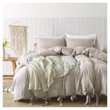 annadaif King Size Duvet Cover Khaki, 3 Pieces Soft Washed Microfiber Duvet Cover Set, Comforter Cover with Bowknot Bow Tie (1 Duvet Cover 104x90 Inch, 2 Pillowcases)(Pinkish Under Warm Light)