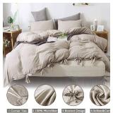 annadaif King Size Duvet Cover Khaki, 3 Pieces Soft Washed Microfiber Duvet Cover Set, Comforter Cover with Bowknot Bow Tie (1 Duvet Cover 104x90 Inch, 2 Pillowcases)(Pinkish Under Warm Light)