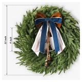Christmas Decorations - 22 Inch Norfolk Pine Christmas Wreath with Bells and Ribbon - Artificial Pine Greenery Winter Wreath for Home Table Wall Window Porch Door Indoor Outdoor Decor