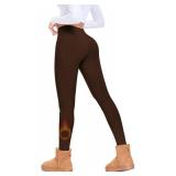 FULLSOFT Fleece Lined Leggings Women Tummy Control High Waisted Workout Winter Warm Soft Yoga Pants(Brown,Large-X-Large)
