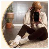 FULLSOFT Fleece Lined Leggings Women Tummy Control High Waisted Workout Winter Warm Soft Yoga Pants(Brown,Large-X-Large)