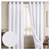 Diraysid 100% Blackout White Curtains Linen Curtains for Bedroom Grommet Thermal Insulated Room Darkening Drapes (2 Panels, W52 x L84 Inch)