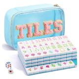 Soulchen American Mahjong Tiles Accessories Set 160 Pieces 1.2 Inches American Mahjong Tiles Game Set with Waterproof PVC Clear Zippered Storage Holder Bag for Game Lover Gift (Light Blue)