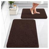 OLANLY Bathroom Rugs Sets 2 Piece, Soft Absorbent Chenille Bath Mats Area Rug Set, Non-Slip, Quick Dry, Machine Washable Bath Mats for Bathroom, Home Decor Accessories (30"x20"+24"x16", Brown)