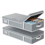 Yecaye 2 Pack Under Bed Storage Containers, Large Underbed Storage Drawers with Lid, Foldable Low Profile Stackable Bins with Clear Window & 4 Handles for Clothes, Blanket, Shoes, Grey, 31.5*15.75*6in
