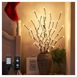 PEIDUO Lighted Brown Branches with Timer, 30Inch 3PK 60 LED Pathway Lights, Willow Branch Lights for Home Decorations Indoor Apartment Outdoor Stake Lights for Lawn