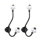 NIKKY HOME Wall Hooks Decorative 2 Pack Hanging Rustic Vintage Pumpkin Metal Iron Ceramic Antique Mounted Wall Hook for Towels Coat Bag Scarf Cap Hat Key for Farmhouse Mudroom Closet Bathroom, White