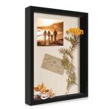 CCDCC 12x16 Large Shadow Box Picture Frame Display Case with Soft Linen Back, Black Wooden Memory Shadow Box Frame with Tempered Glass Cover for Wall Display
