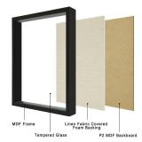 CCDCC 12x16 Large Shadow Box Picture Frame Display Case with Soft Linen Back, Black Wooden Memory Shadow Box Frame with Tempered Glass Cover for Wall Display