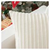 Kevin Textile Set of 2 Oblong Pillow Covers Christmas Plush Striped Corduroy Velvet Rectangular Lumbar Throw Pillow Case 12x20 Cushion Cover for Chair, 30 x 50cm, Creamy White
