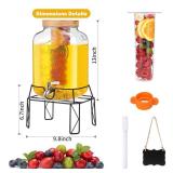 2 Gallon Drink Dispensers with Stand, Glass Beverage Dispenser with Stainless Steel Spigot and Bamboo Lid,Lemonade Dispenser,Glass Drink Dispensers for Parties, Weddings