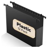 Nordun Plastic Extra Capacity Hanging File Folder Letter Size, 12 Pack Reinforced Hang Folders,Heavy Duty 2 Inch Expansion,Expandable Hanging Folders,Hanging Organizer Designed for Bulky Files (Black)