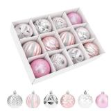 Christmas Tree Ball Ornaments, 12pcs 2.38 inch/6cm Shatterproof Christmas Balls with Hanging Rope for Pink Christmas Tree Decorations, Style C