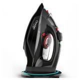 OMAIGA Cordless Iron for Clothes, 1500W Steam Iron with Non-Stick Ceramic Soleplate, Auto Shut Off, Self-Clean, Burst of Steam, Anti-calc, 3 Temperature Settings, 11.84oz Water Tank, Black