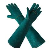Gardening Gloves 23.6", Thorn-Resistant Long Gauntlet, Split Cowhide Leather Protective Gloves with Reinforced Palm, Fireplace/BBQ/Forge, Welding Heat-Resistant, Animal Handling Bite-Resistant