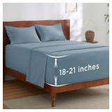 Bedsure Deep Pocket Queen Sheets Set - Fits Mattresses Up to 21 Inches Thick - 4 Piece GentleSoft Bed Sheets, Moisture Wicking, Soft & Cooling Bedsheet & Pillowcases, Easy & Secure Fit, Mineral Blue