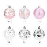 Christmas Tree Ball Ornaments, 12pcs 2.38 inch/6cm Shatterproof Christmas Balls with Hanging Rope for Pink Christmas Tree Decorations, Style C