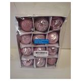 Christmas Tree Ball Ornaments, 12pcs 2.38 inch/6cm Shatterproof Christmas Balls with Hanging Rope for Pink Christmas Tree Decorations, Style C