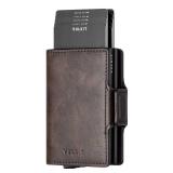 VULKIT Credit Card Holder RFID Blocking Leather Automatic Pop Up Wallet Magnetic Wallet Double Card Case for Men and Women Espresso