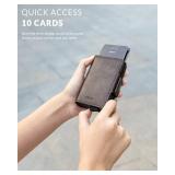 VULKIT Credit Card Holder RFID Blocking Leather Automatic Pop Up Wallet Magnetic Wallet Double Card Case for Men and Women Espresso