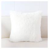 DECOBIRD Throw Pillow Cover 18x18 Extra Soft Lumbar Fuzzy Faux Fur Home Decor Cushion Cover Double Sides Shaggy Pillowcase Microfiber 100% Polyester Floor Pillow Cover 45x45cm, Bright White 1 Piece