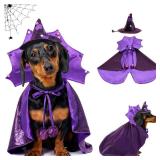 Kagoty Small Dog Halloween Costumes, Dog Witch Costume Wizard Hat and Cape, Corgi Dachshund and French Bulldog Funny Cute Puppy Costumes with Adjustable Straps for Small Medium Dogs and Cat (S)