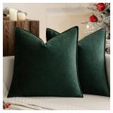 MIULEE Pack of 2 Christmas Decorative Velvet Throw Pillow Cover Soft Army Green Pillow Cover Solid Square Cushion Case for Winter Sofa Bedroom Car 18x 18 Inch 45x 45cm