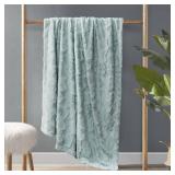 Madison Park Zuri Soft Plush Luxury Oversized Faux Fur Throw Animal Stripes Design, Faux Mink On The Reverse, Modern All Seasons Blanket for Bed, Sofa Couch, Office, Aqua, 60x70
